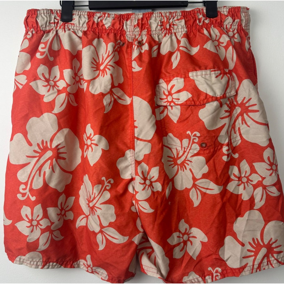 Monument Mens Swim Trunks L Orange Floral Drawstring Lined 100% Polyester A50 - Picture 3 of 6